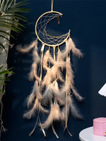attrape rêves plumes lune boho rose bleu blanc décoratif chambre fil suspendu