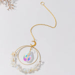 suncatcher ornement boho chic semi précieuses cristal violet blanc doré pendaison