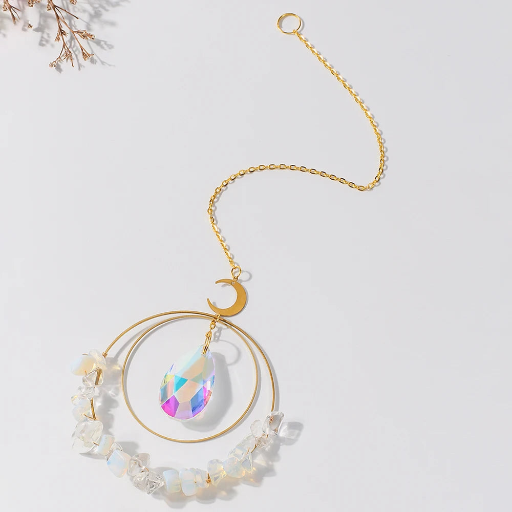 suncatcher ornement boho chic semi précieuses cristal violet blanc doré pendaison