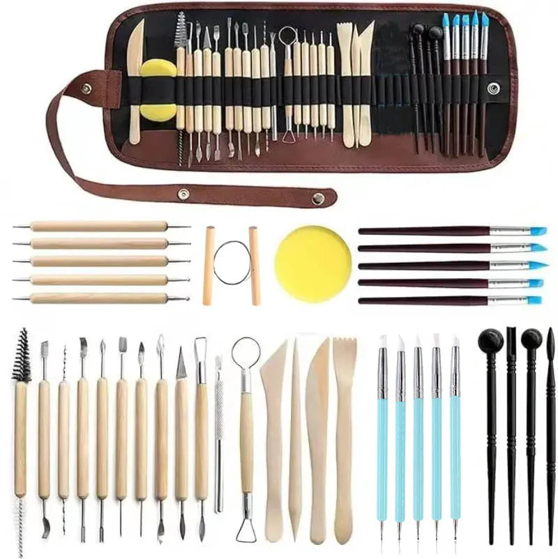 outils modelage argile polymère bois naturel noir jaune sculpture céramique poterie artisanat moulage cuisson