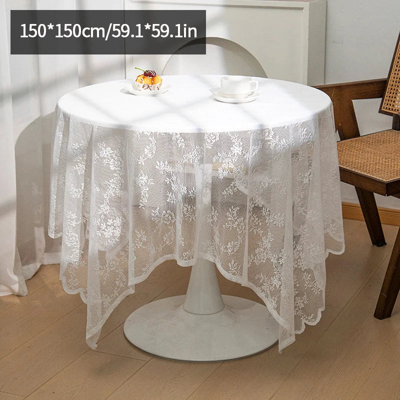 nappe dentelle florale table manger réutilisable polyester coton semi transparent beige clair vintage bohèmeextérieur