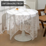 nappe dentelle florale table manger réutilisable polyester coton semi transparent beige clair vintage bohèmeextérieur