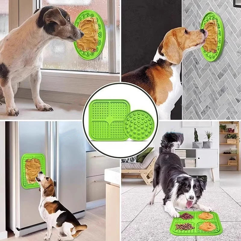 tapis léchage animal silicone antidérapant trous réguliers surface rugueuse moderne vert bleu