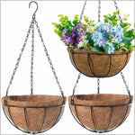 panier suspendu marron clair coquille noix coco cadre fer noir classique rustique crochets métalliques
