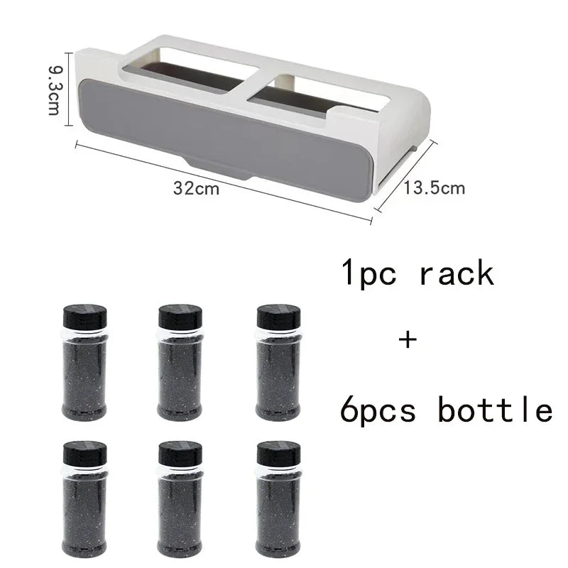 rangement épices adhésif mur blanc gris moderne bouteilles rack