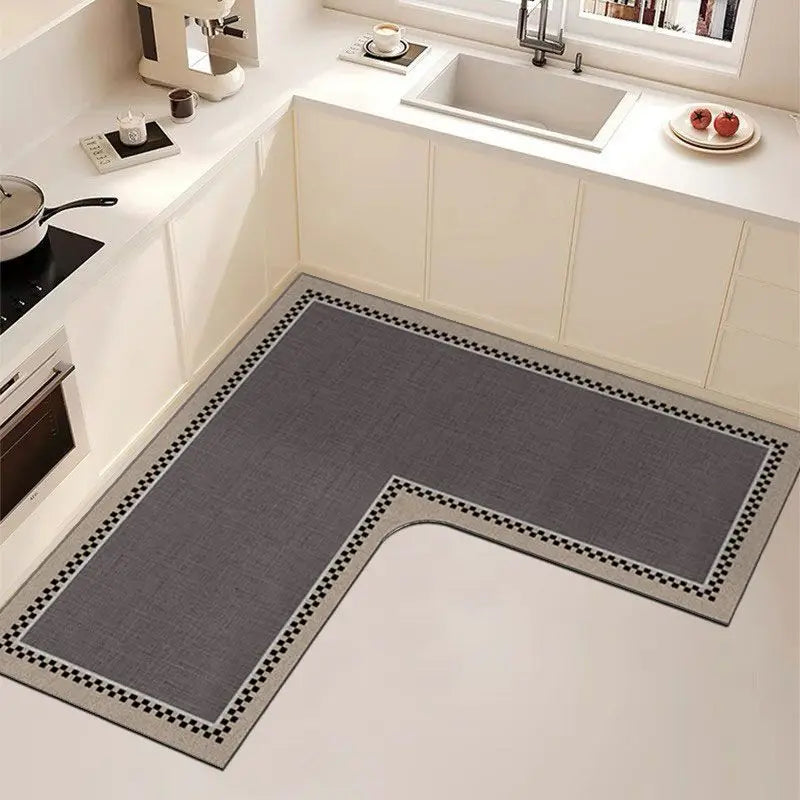 tapis cuisine gris beige rayures bordure moderne antidérapant imperméable polypropylène PVC