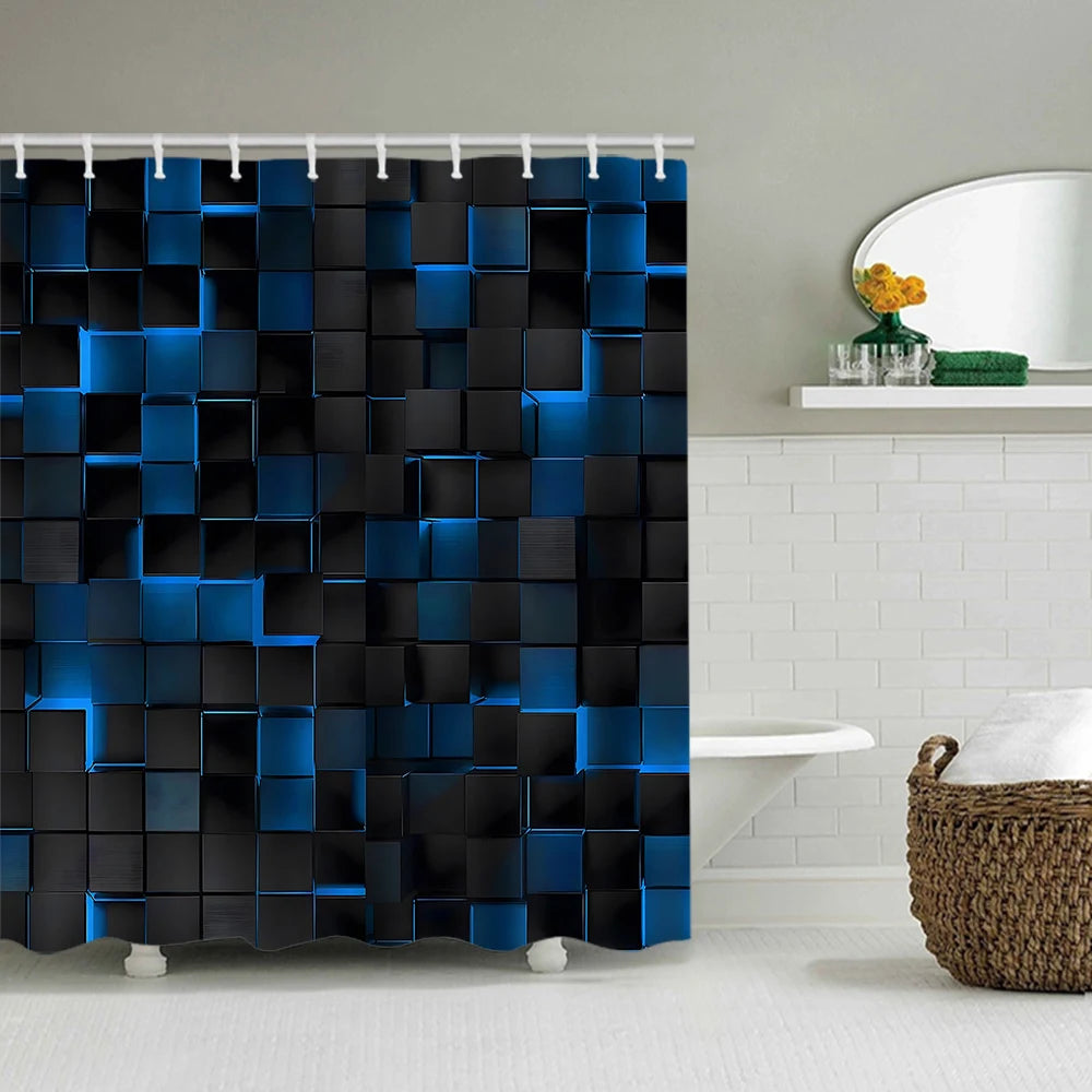 rideau douche géométrique moderne noir rouge tapis bain couvercle toilette 12 crochets