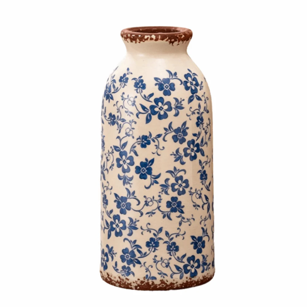 vase vintage floral poterie opaque couleur beige vert rose brun