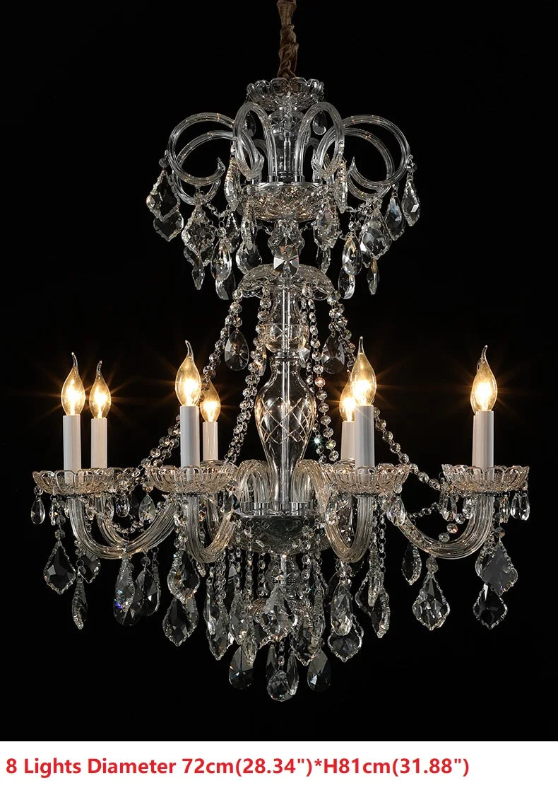 lustre cristal transparent classique 10 lumières baroque salon decoration chrome poli câbles fixation