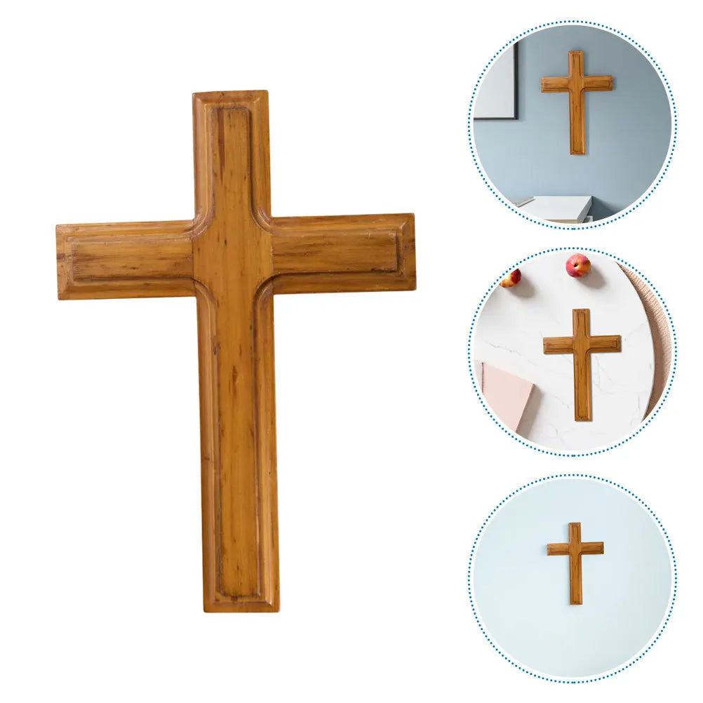 croix murale bois naturelle classique marron clair décoration religieuse intérieure