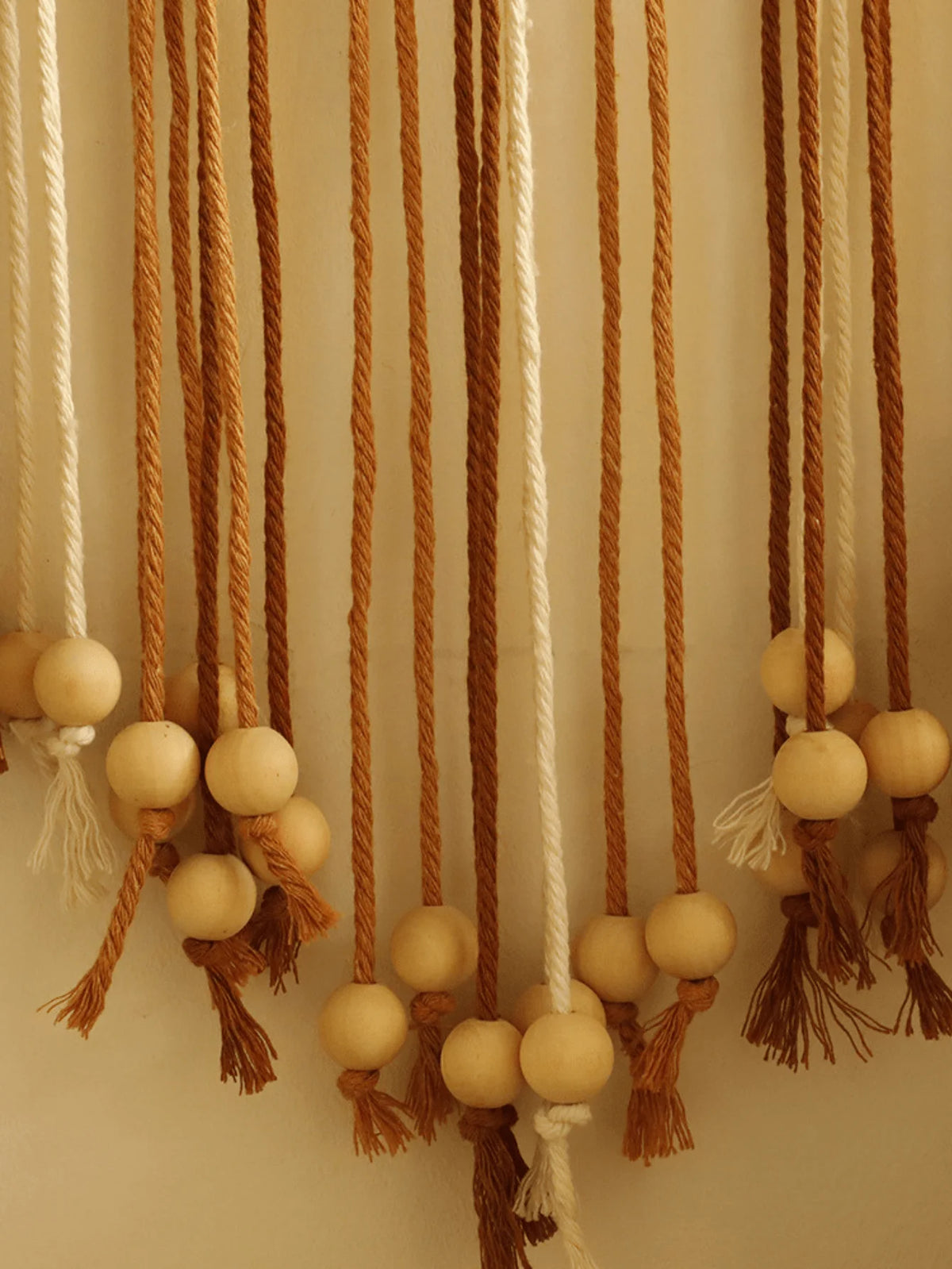 tapisserie murale macramé feuilles bois boho tressé coton lavable marron beige