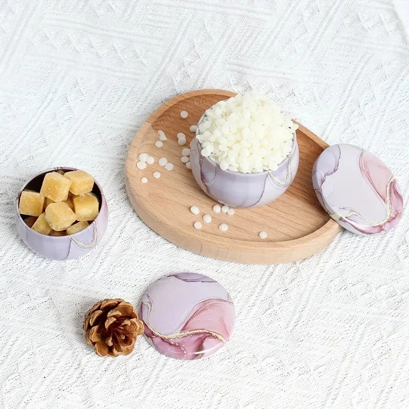 boîtes rondes marbrées violet bleu rose modernes 2.2oz 4oz 1.81inch 2.91inch graine pin savon