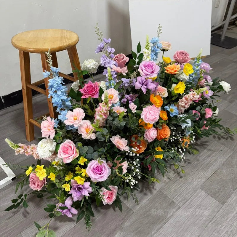 Décoration florale artificielle mixte rose blanc bleu mariage anniversaire événementextérieur