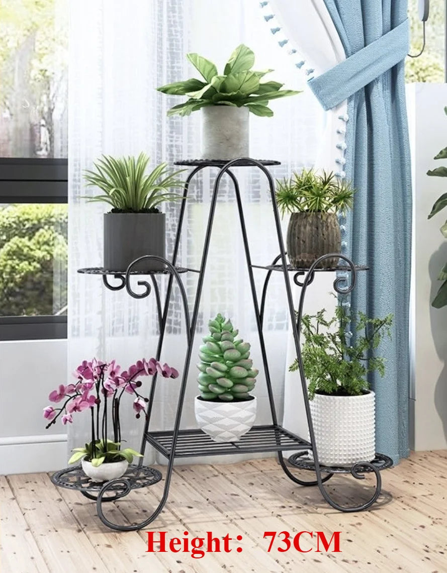 étagère plante métal structure florale courbe élégant pots blancs noirs fixations visuelles