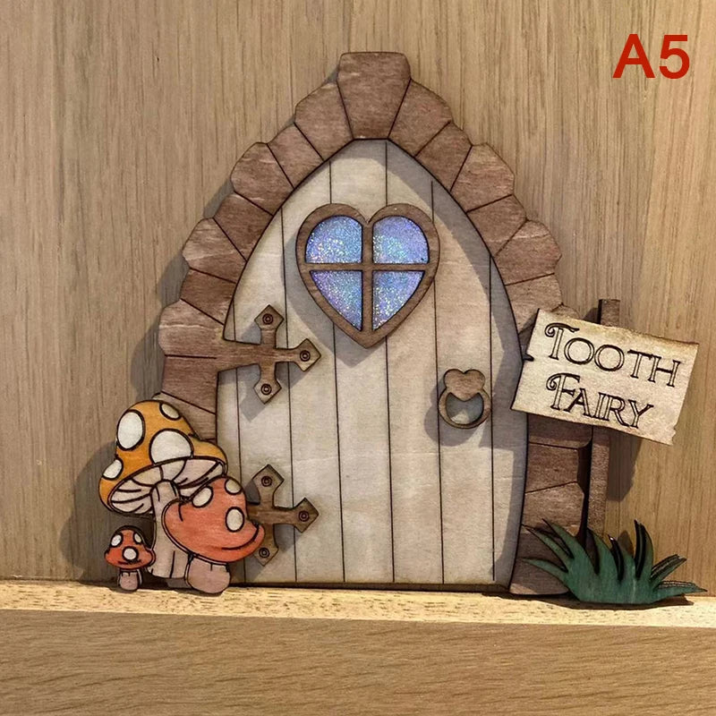 décoration maison porte miniature bois fantaisie motifs champignons rouges vertes