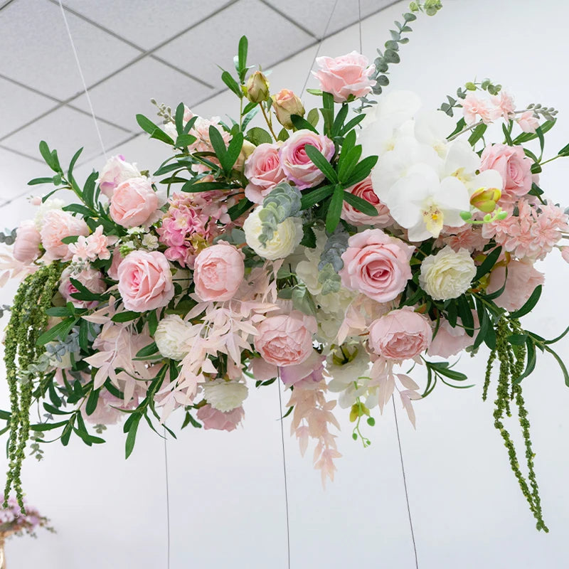 décoration murale artificielle bouquet fleurs roses pivoines feuilles vertes mariage anniversaireextérieur moderne 100cm 40cm