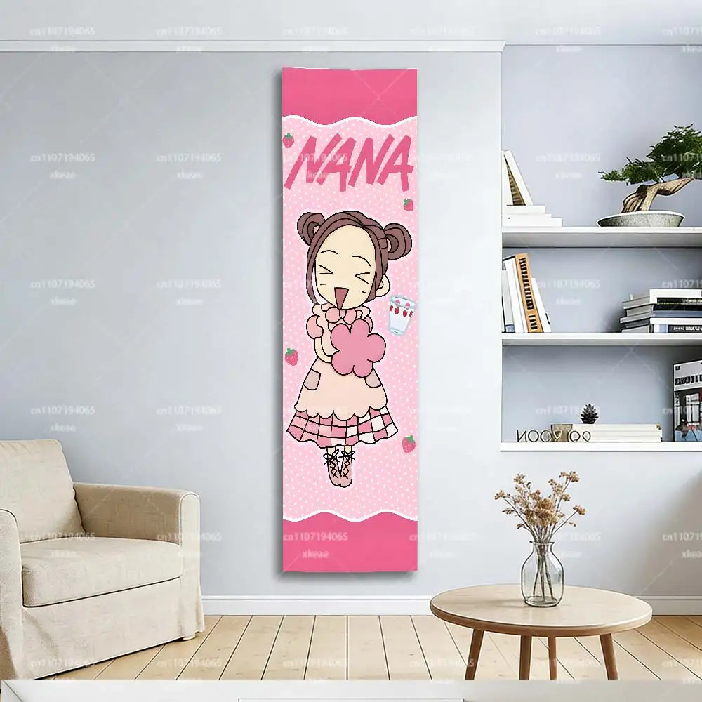 tapisserie murale personnages animés rose tresses bonbons fraises fond rose chambre décoration 150x40cm