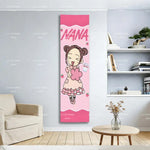 tapisserie murale personnages animés rose tresses bonbons fraises fond rose chambre décoration 150x40cm