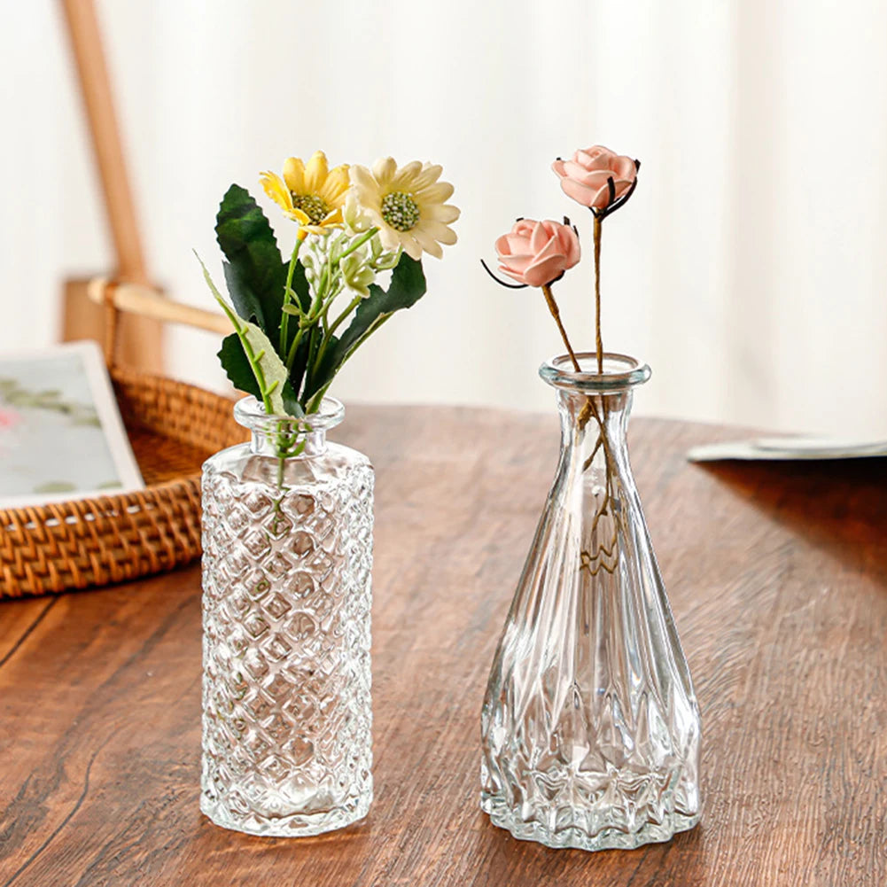 vases transparent modernes classiques motifs géométriques ridés décoration fleurs