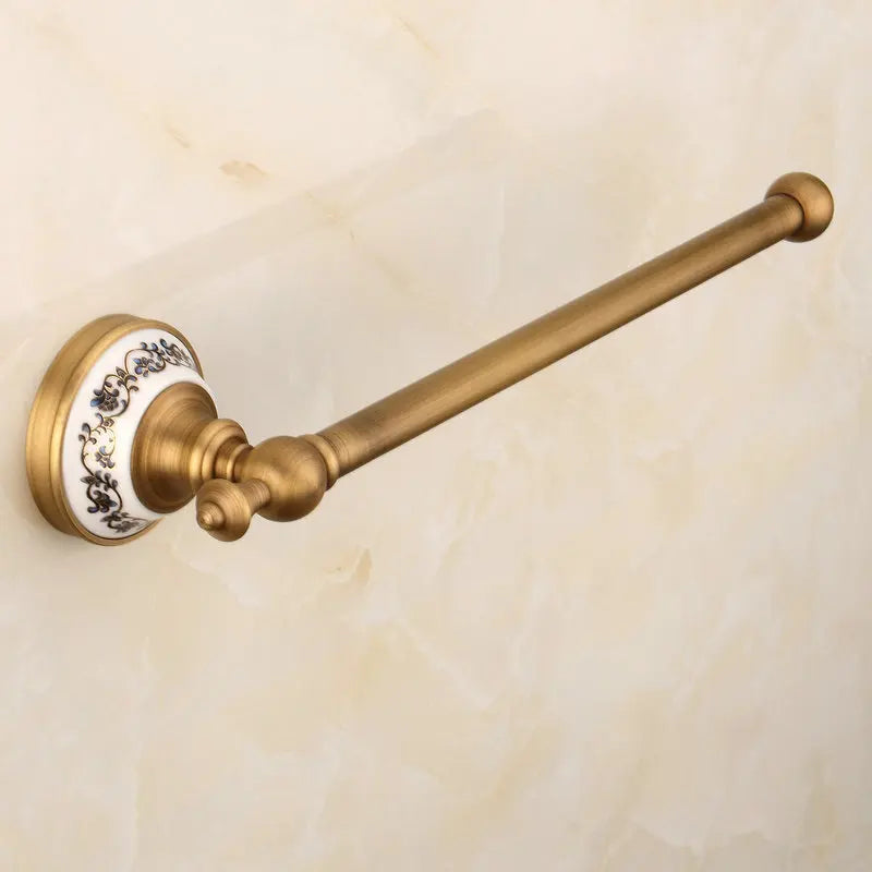 accessoires salle bain or motif floral classique porte serviettes brosse toilette porte sèche cheveux
