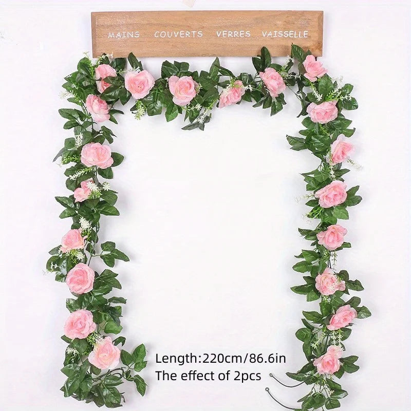 guirlande décorative fleurs roses blanches vertes intérieur mariage champêtre