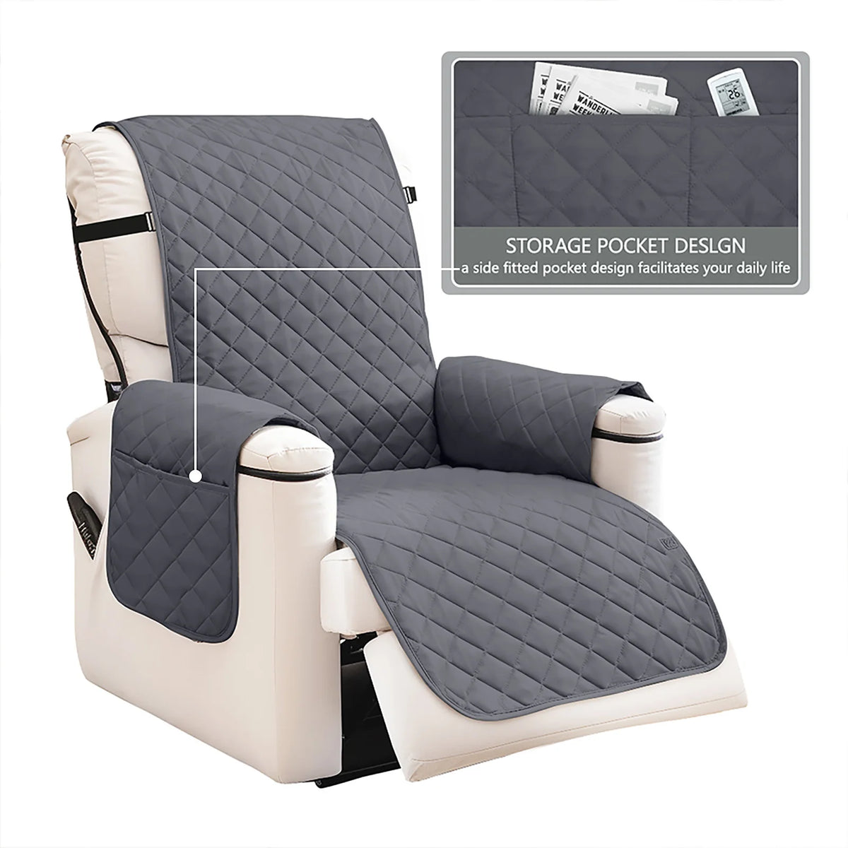housses chaise gris beige quiltées boucles métalliques poche moderne lavable automne hiver