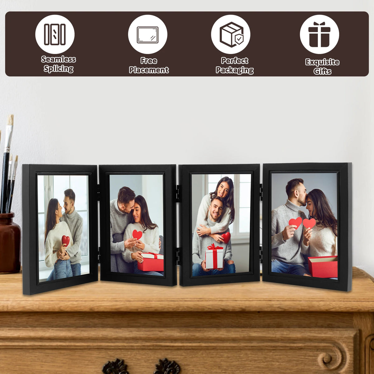 Cadre photo articulé noir contemporain multi cadres bois opacique pliable table chambre