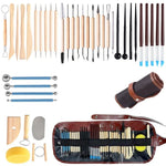 ensemble pinceaux outils céramique sculpture poignées bois métal pointes plastique transparent ergonomiques