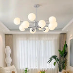 Suspension lumineuse moderne boules sphériques translucides structure chromée salon chambre coucher