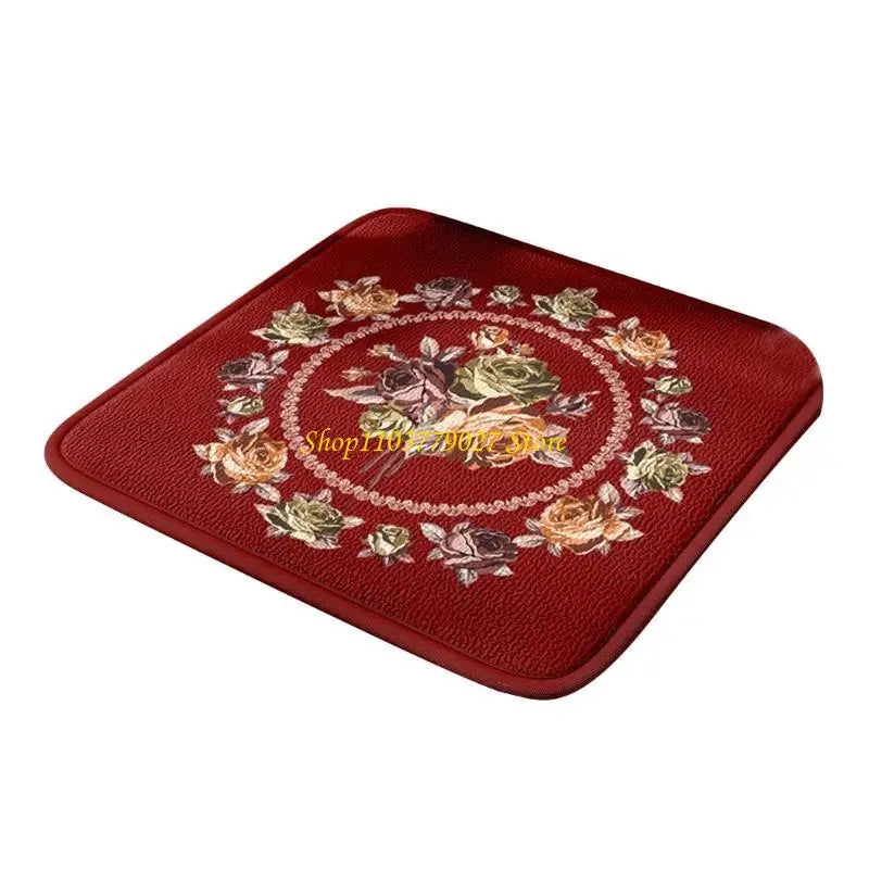 coussin chaise mousse mémoire forme carrée classique fleurs bordure ornée rouge gris