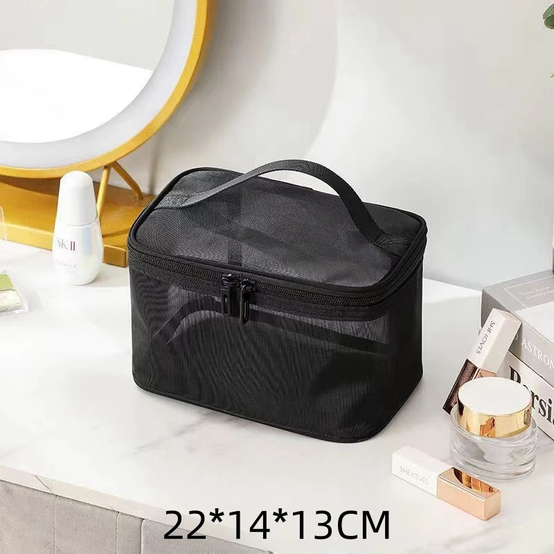 sac maquillage noir maille moderne poignée cosmétiques pinceaux maquillage rangement salle bain
