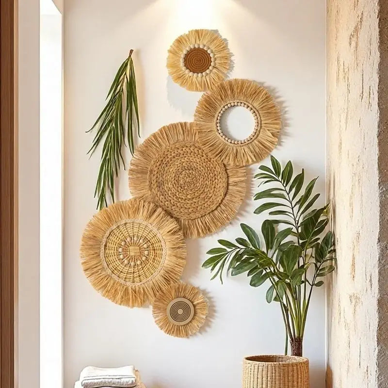 décorations murales bohèmes tressures franges motifs géométriques naturelles plante verte ornement salon chambre