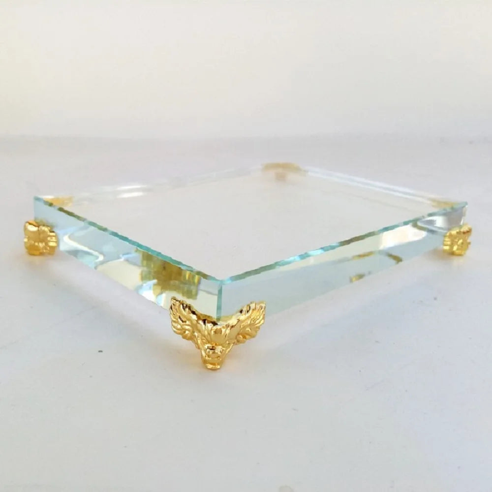 présentoir verre vert clair doré ornements végétaux animaux stylisés baroque deco chambre moderne