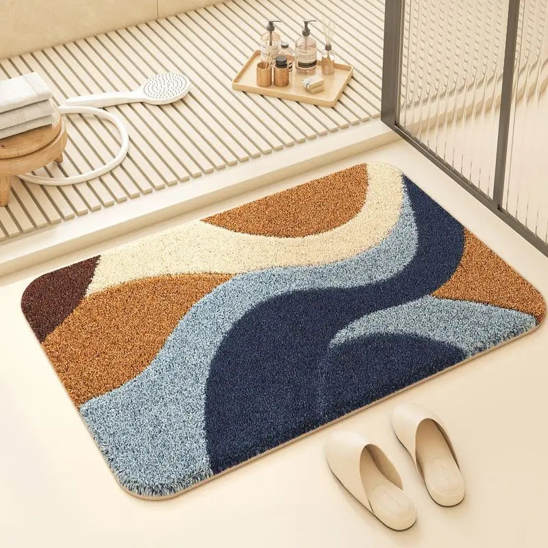 tapis bain moderne motifs géométriques multicolores doux antidérapant polyester salle bain maison