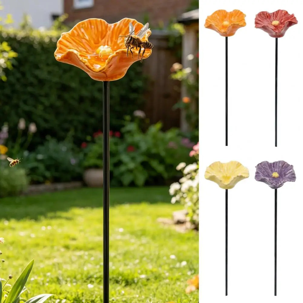 support oiseaux fleur orange violet jaune relief artisanal tringle métalliqueextérieur naturelDecorationJardin