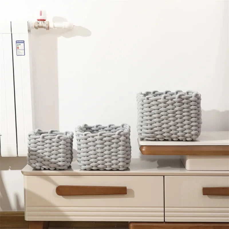 paniers rangement réutilisables tissage coton rotin tailles petites moyennes grandes scandinave minimaliste