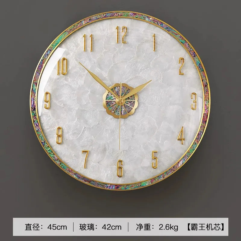 horloge murale moderne or blanc cadran marbré aiguille salon étude