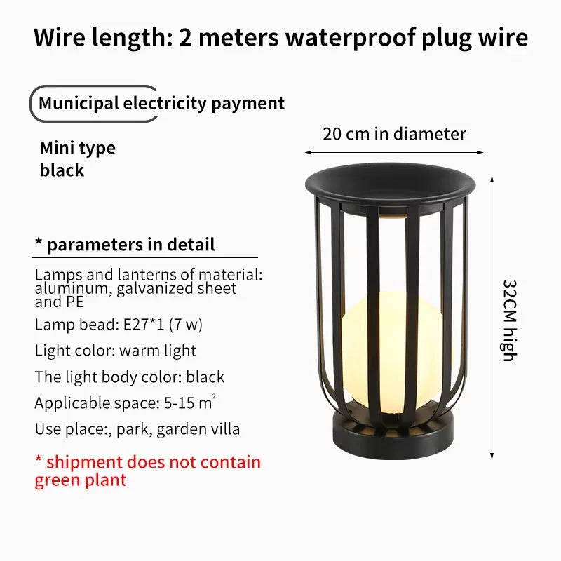 lampe solaire extérieure moderne noire rayures verticales support plante décorative