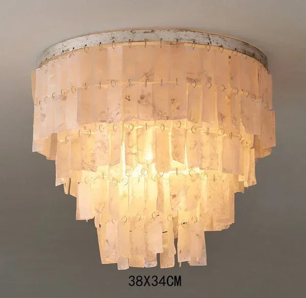 lustre pendentif coquillage vintage blanc doré salon chambre restaurant