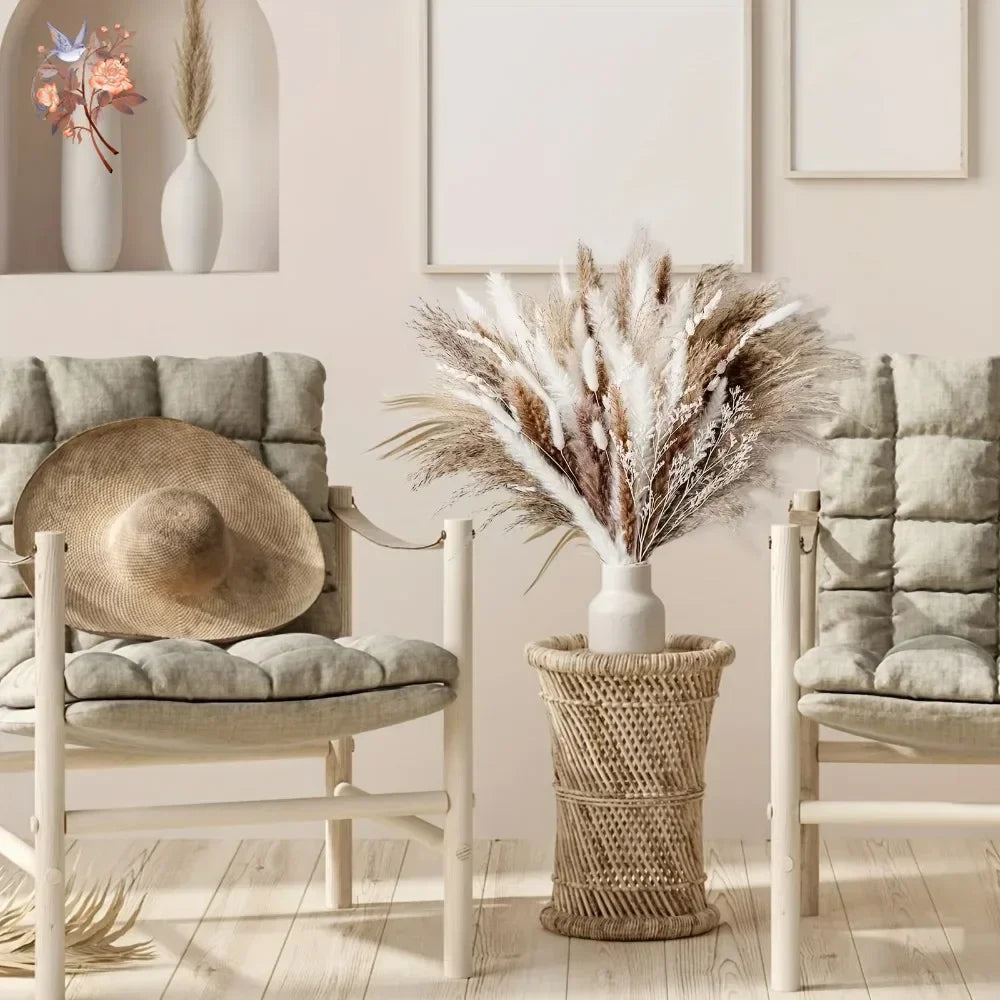 décoration boho bouquet fleurs séchées pampas naturel beige blanc vase maison anniversaire