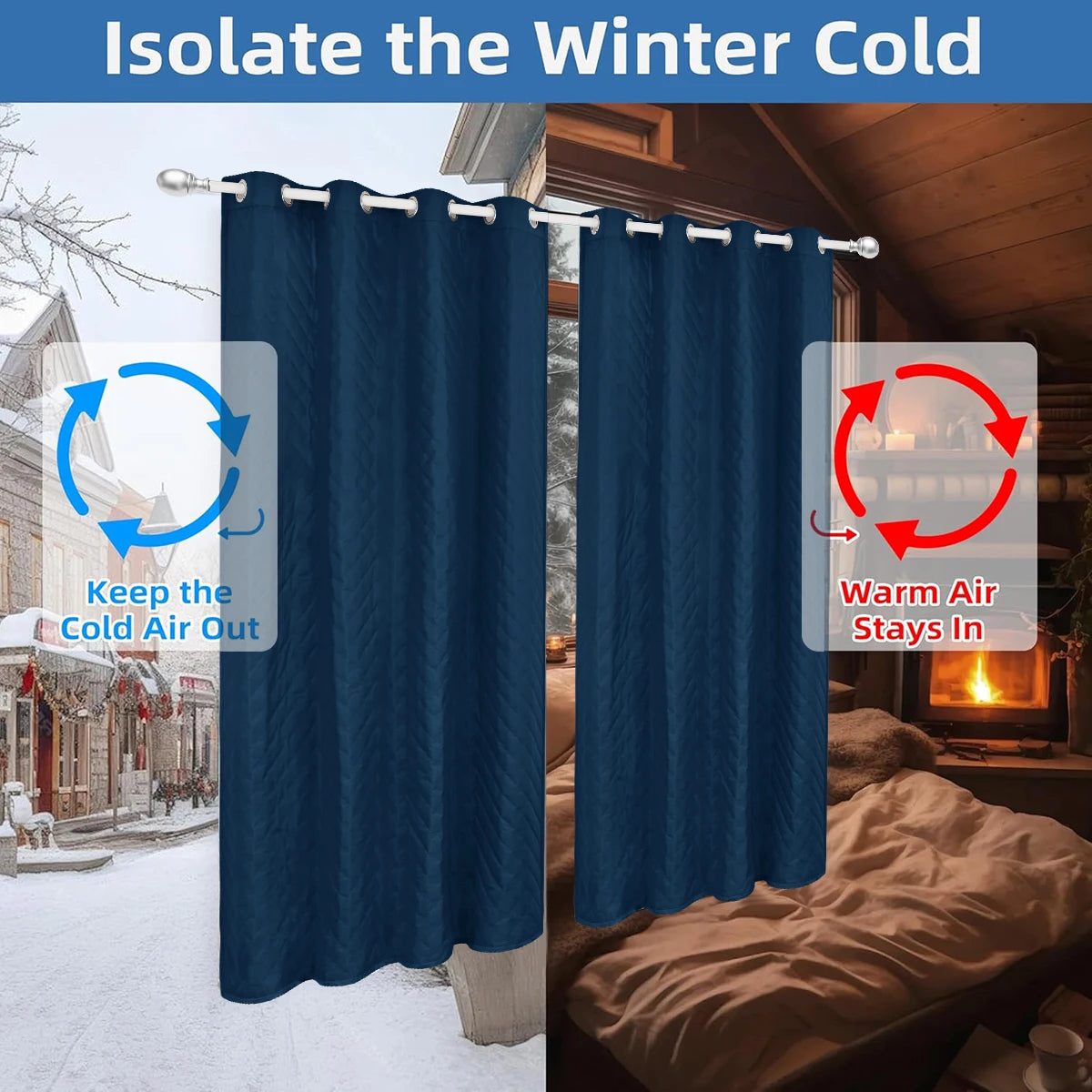rideau hiver bleu marine moderne opacité 100 polyester anneaux métalliques quilted 132x241cm chambre salon