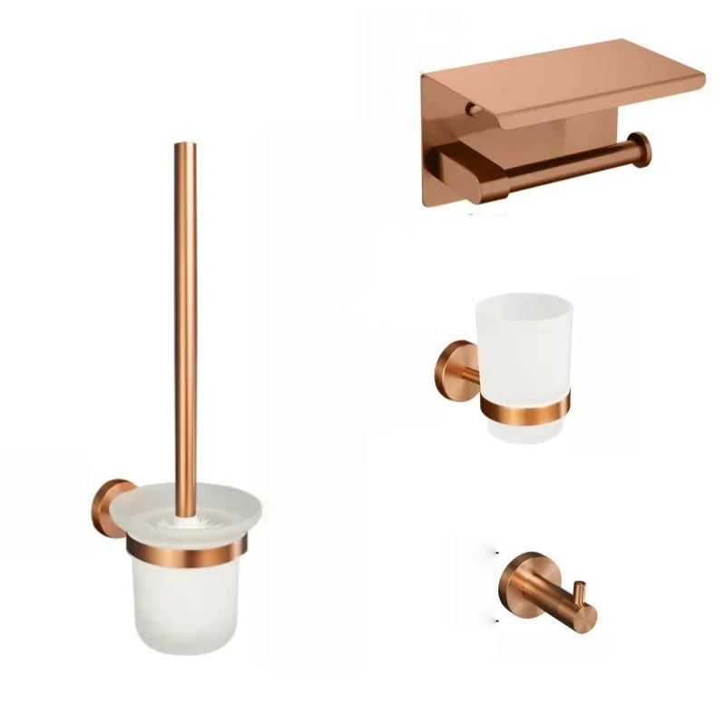 ensemble accessoires salle bain or rose brossé porte serviette papier toilette tasse moderne