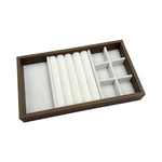 boîtes bijoux velours blanc bois marron clair moderne minimaliste rangement colliers bagues boucles d'oreilles