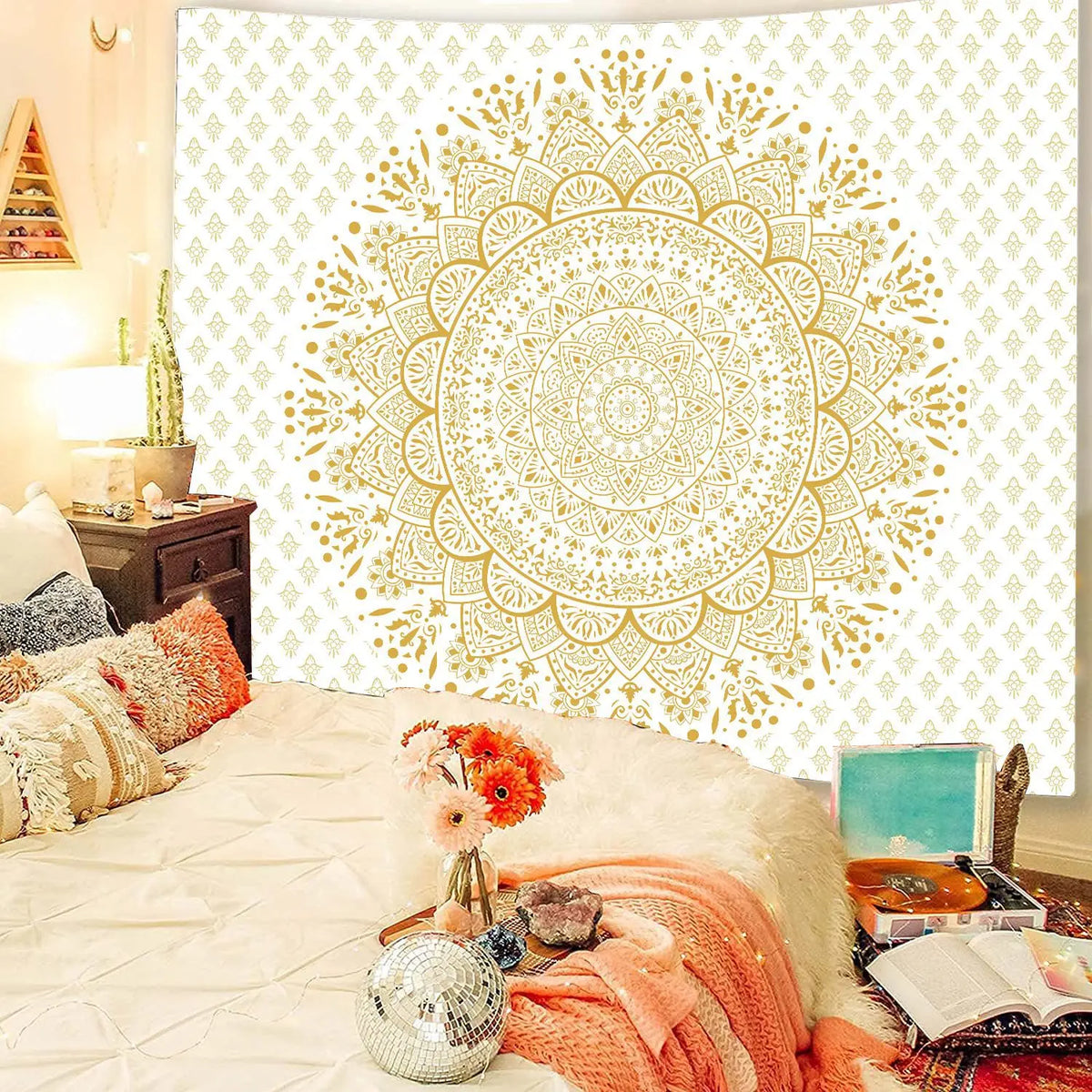 tapisserie murale mandala bohème bleu orange noir éléphant géométrique polyester rectangle