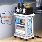 support multifonction blanc noir moderne étagères roulettes disques durs ports usb charge