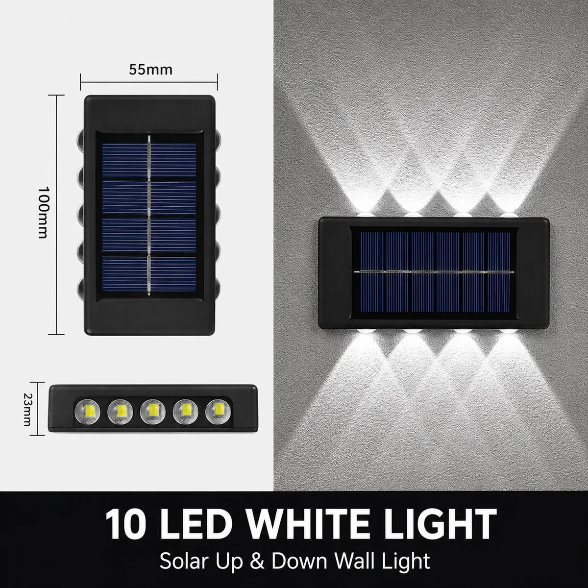 lampe murale solaire extérieure led up down 10 led moderne panneau solaire texturé murale
