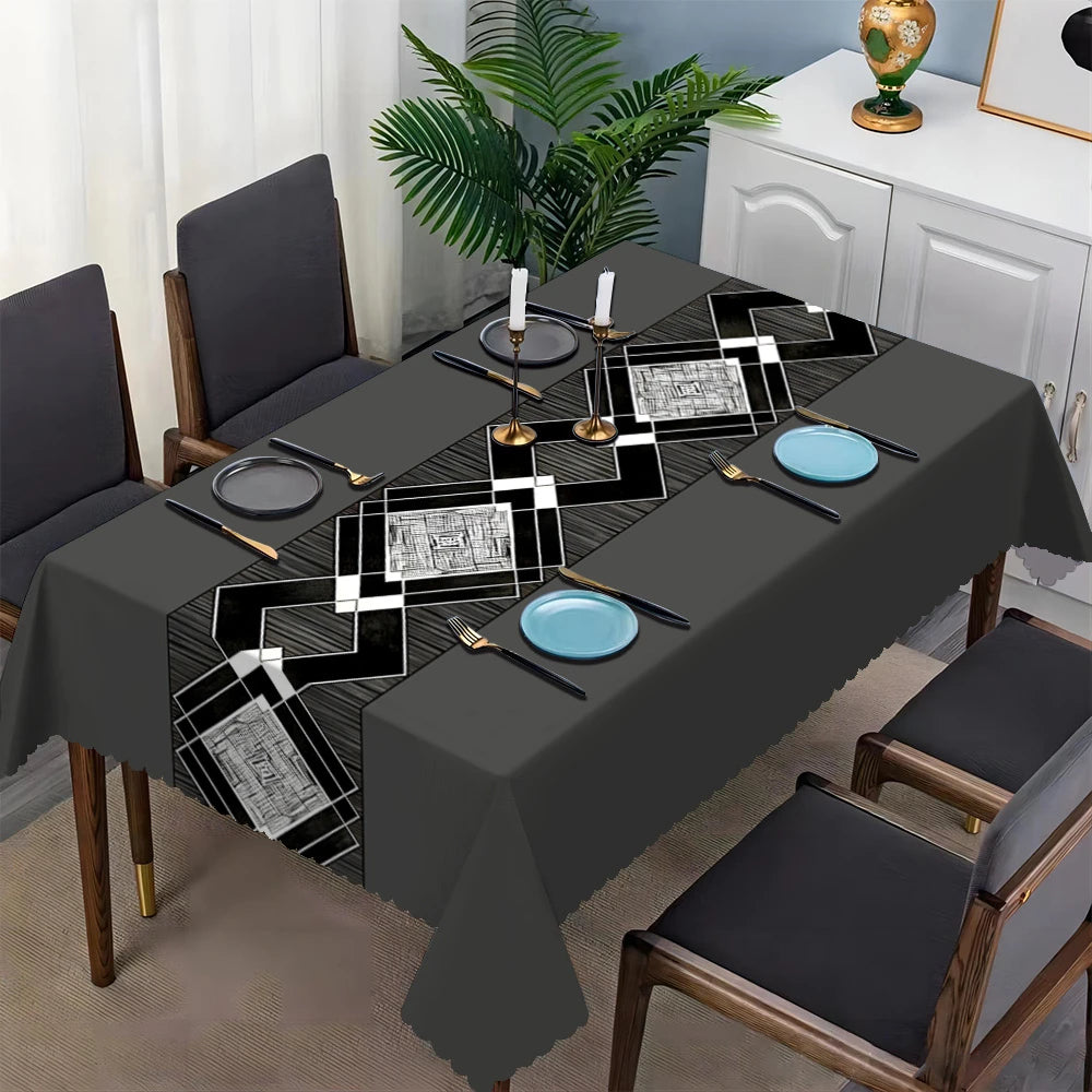 nappe table moderne géométrique noire blanche dentelée salon salle manger machine imperméable réutilisable polyester