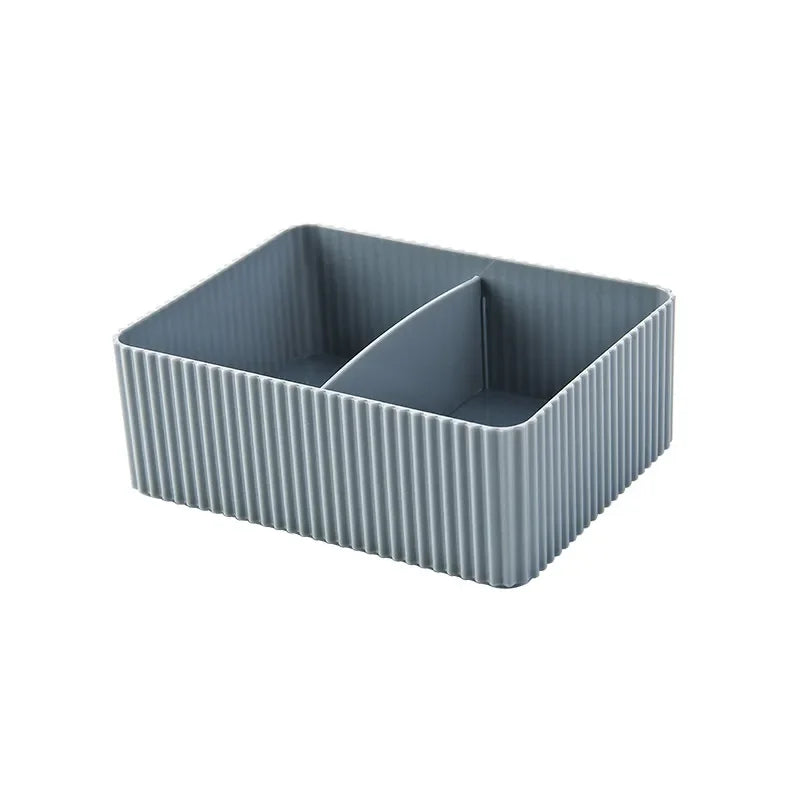 boîtes rangement gris blanc rayées modernes empilables 2l charge2kg cosmétiques lunettes ciseaux télécommande