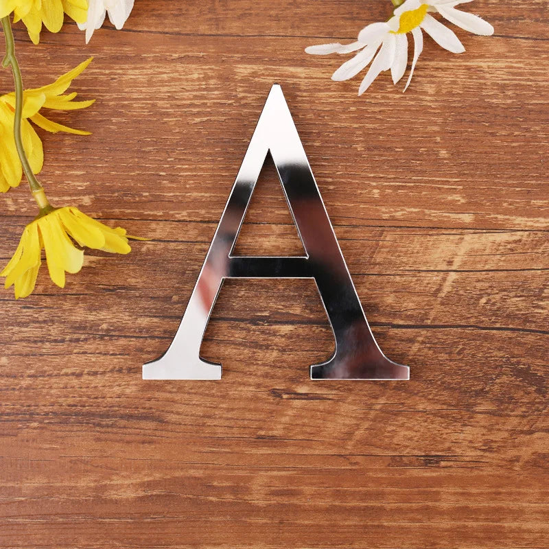lettre acrylique miroir argentée autocollante décoration murale alphabet moderne fête mariage maison diy