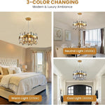 Suspension lumineuse moderne cristal doré transparent lumière LED brillante salon chambre cuisine